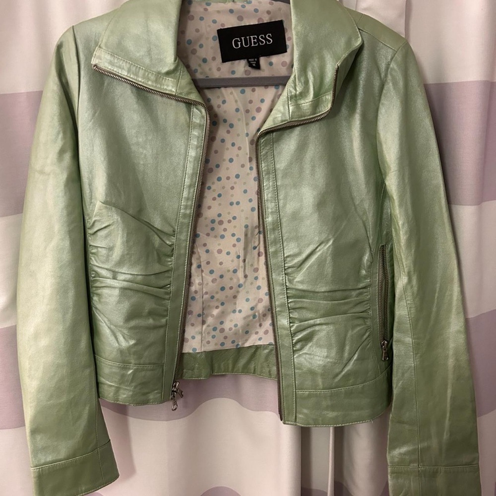 Green leather Guess jacket